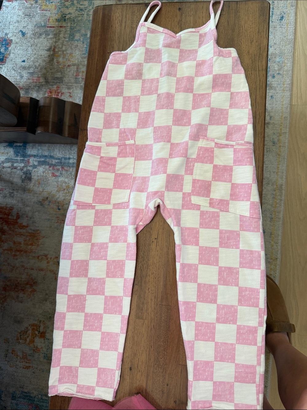 Girls' Pink and Cream Checker Jumpsuit